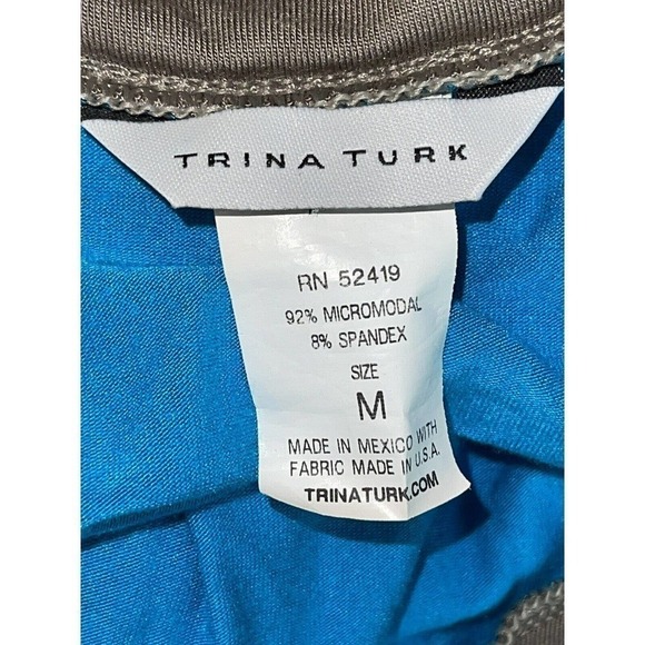 Trina Turk Size M Blue and Tan Choir Sleeve Modal Tunic Top Or Mini Dress - Picture 4 of 5